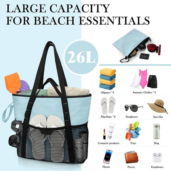 Nylon Zippered Sandproof Foldable Beach Tote Bag