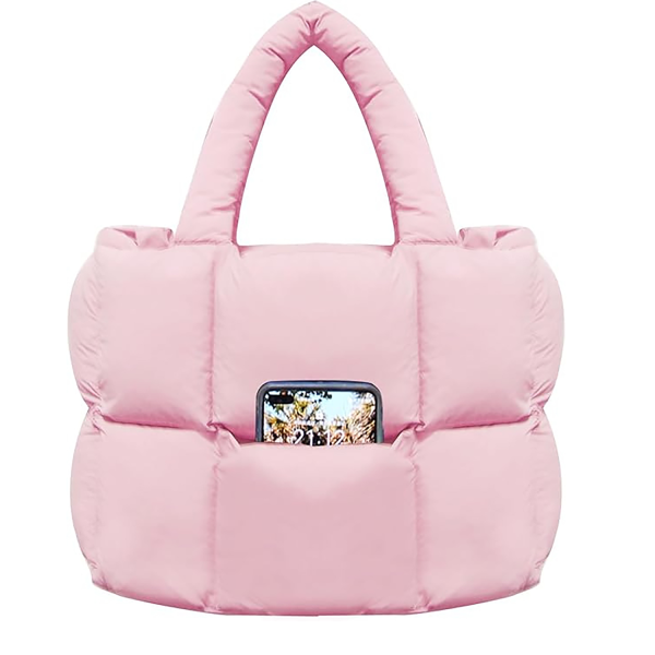 Lightweight Quilted Puffy Nylon Tote Bag