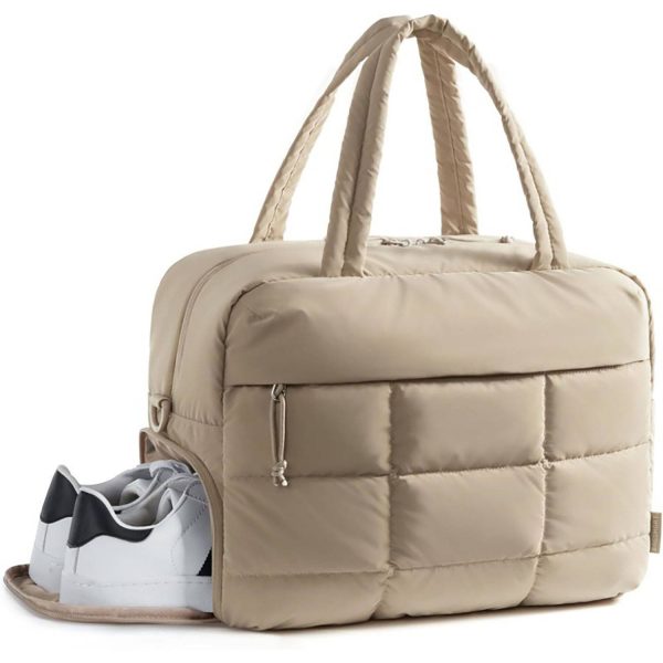 Quilted Nylon Fluffy Tote Bags W/ Shoe Compartment