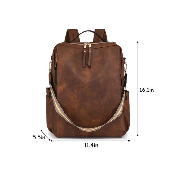 Lightweight Multi-Pocket PU Leather Women Backpack