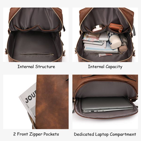 Lightweight Multi-Pocket PU Leather Women Backpack