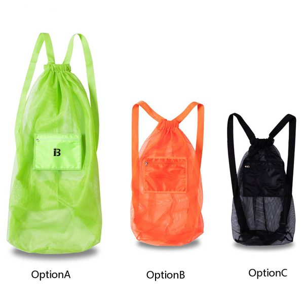 Sport Mesh Drawstring Backpack w/ Zipper Pocket