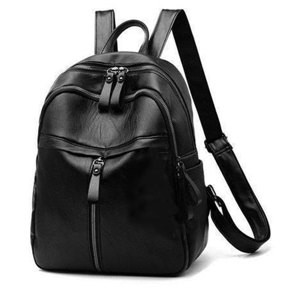 Waterproof PU Leather Double Zipper Backpack