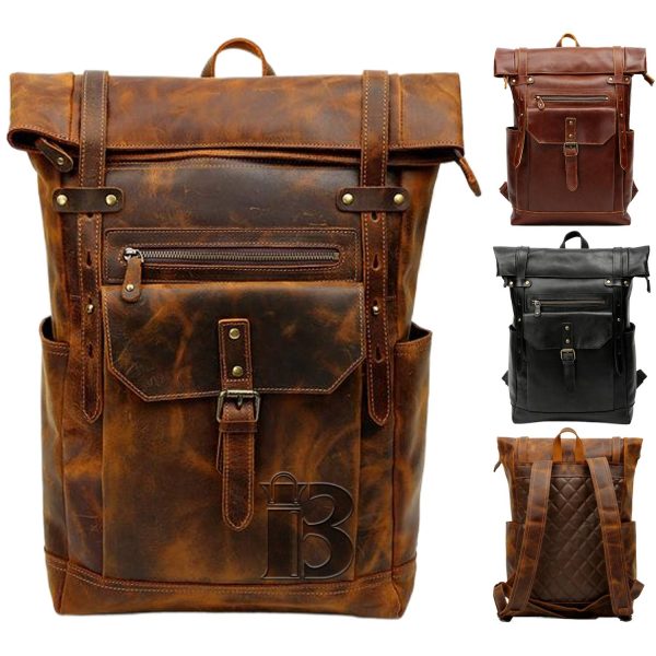 Retro Genuine Leather Large Capacity Travel Backpack