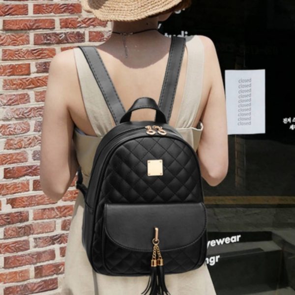 PU Leather Double Zipper Tassel Backpack
