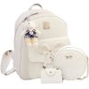 3 Pcs PU Leather Girls Bowknot Backpack Set