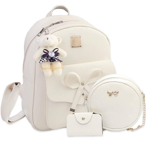3 Pcs PU Leather Girls Bowknot Backpack Set
