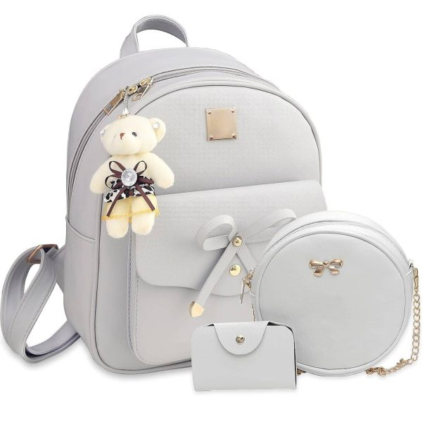 3 Pcs PU Leather Girls Bowknot Backpack Set