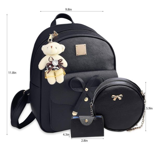 3 Pcs PU Leather Girls Bowknot Backpack Set