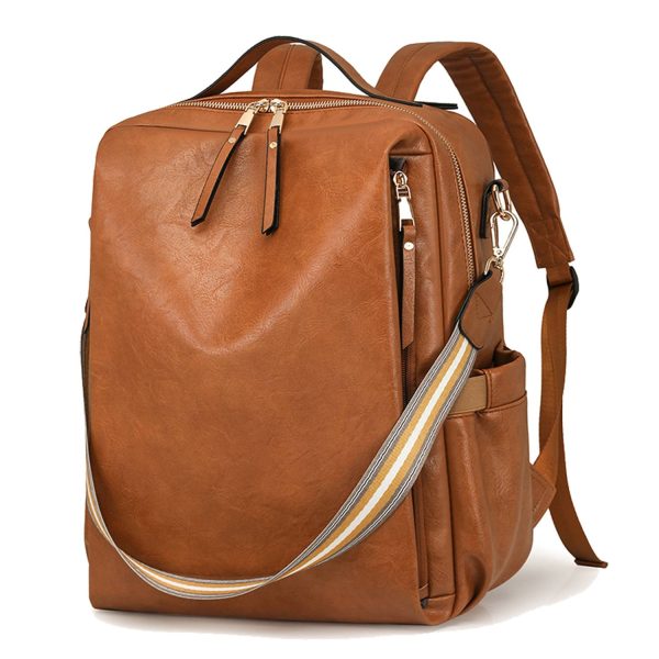 Lightweight Multi-Pocket PU Leather Women Backpack