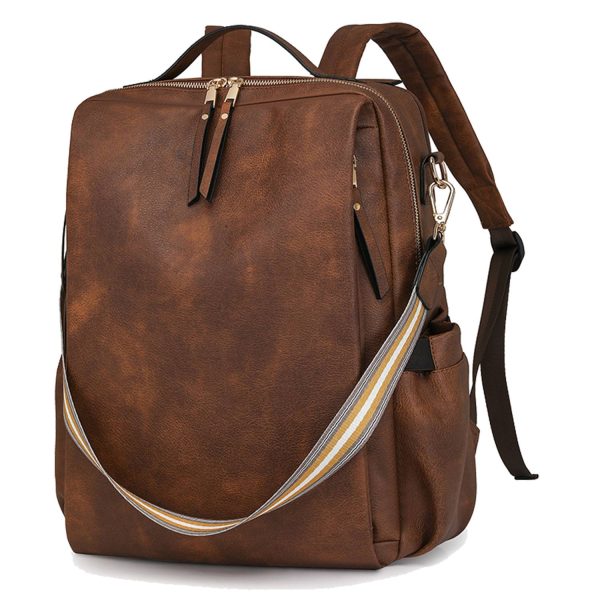 Lightweight Multi-Pocket PU Leather Women Backpack