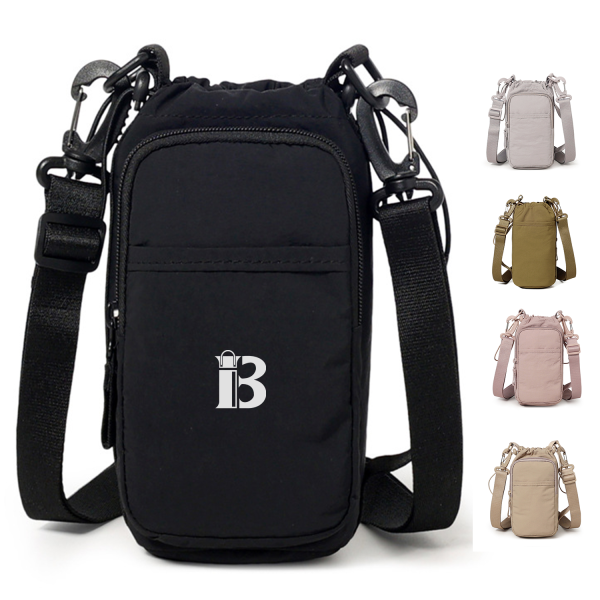 Nylon Outdoor Water Bottle Carrier Bag w/ Phone Pocket