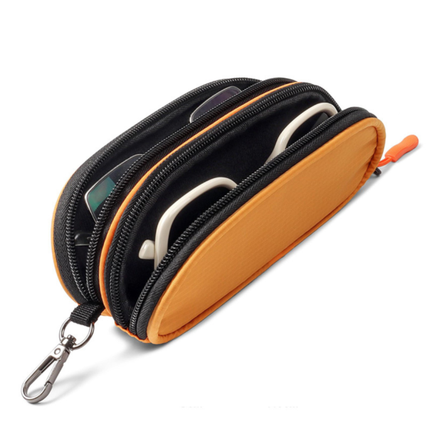 Nylon Double Layer Zipper Eyeglass Storage Bag w/ Carabiner