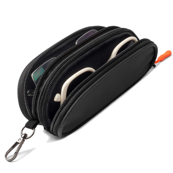 Nylon Double Layer Zipper Eyeglass Storage Bag w/ Carabiner