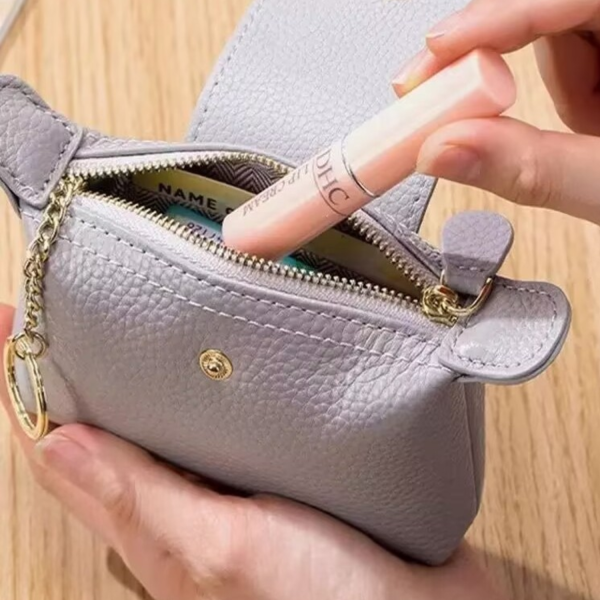 Soft Genuine Leather Mini Women Coin Purse w/ Keychain