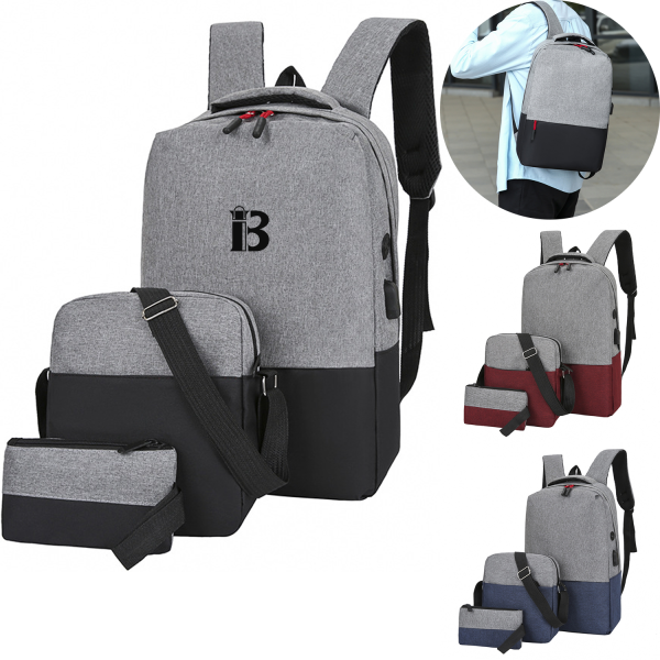 3pcs Nylon Large Capacity Laptop Backpack Set