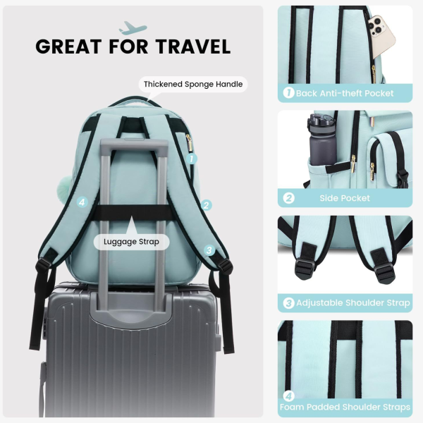 Women Nylon Waterproof Business Backpack w/ Pendant