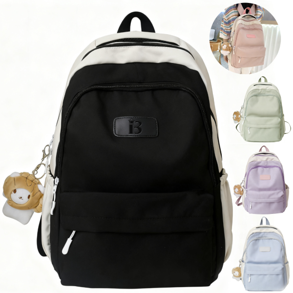 Women Waterproof Nylon Backpack w/ Pendant