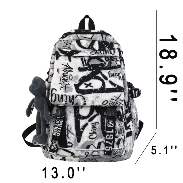 Waterproof Nylon Travel Spacious Backpack w/ Plush Pendant