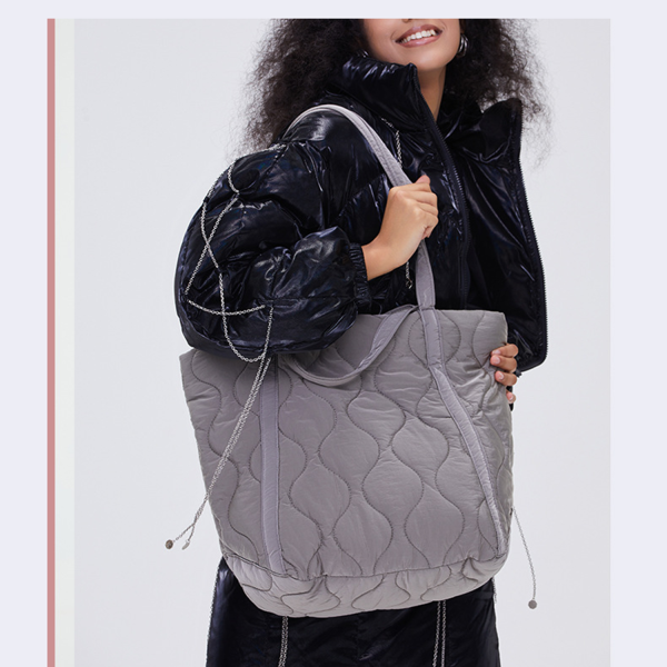 Womens Quilted Nylon Shoulder Bag