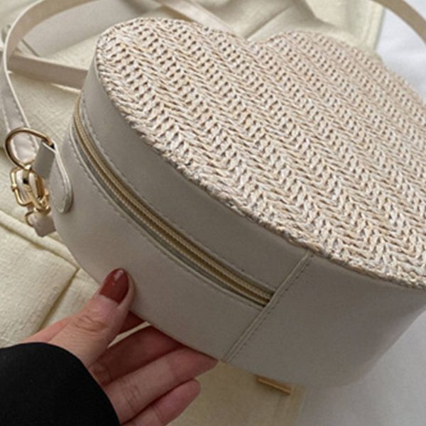 PU Straw Heart-shaped Bag