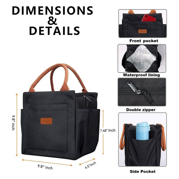 10L Leakproof Oxford Insulated Cooler Lunch Bag w/ Pockets