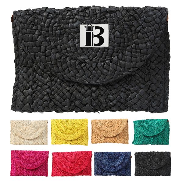 Magnetic Snap Straw Clutch Purse