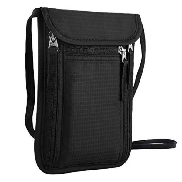 Travel RFID Blocking Canvas Neck Wallet Passport Holder