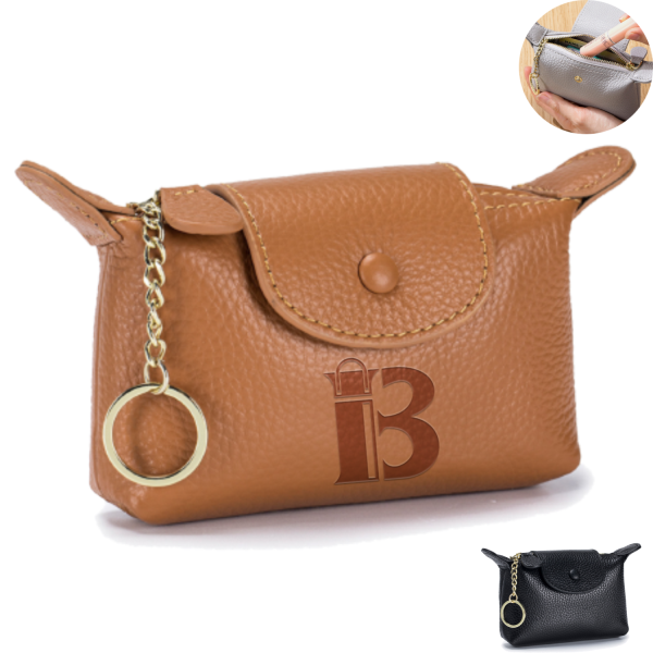 Soft Genuine Leather Mini Women Coin Purse w/ Keychain