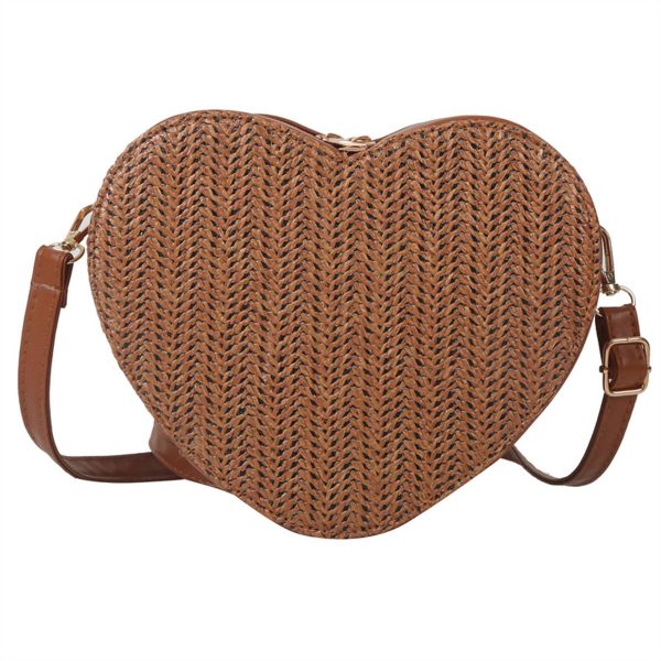 PU Straw Heart-shaped Bag