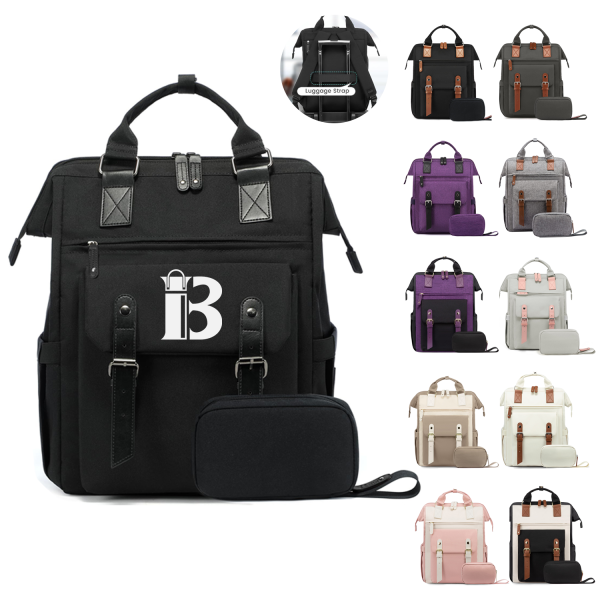 主图-logo_1758183552811.png Large Capacity Polyester Laptop Backpack w/ Pouch