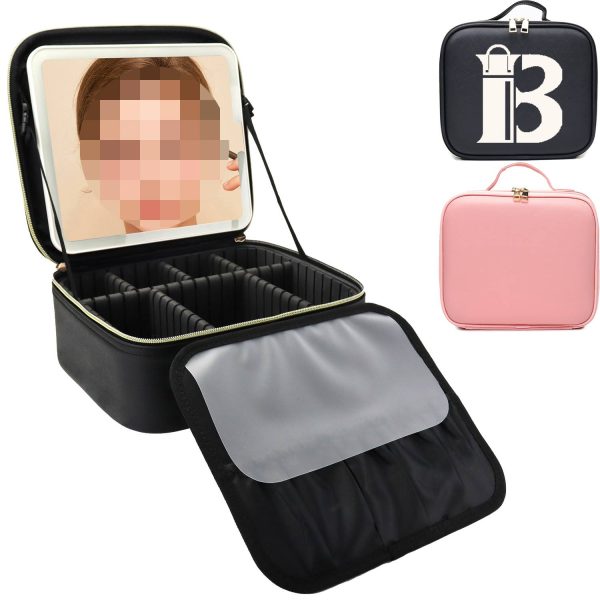 PU Leather Travel Cosmetic Bag w/ LED Mirror