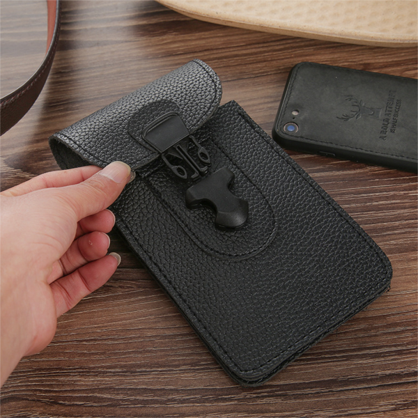 PU Leather Vertical Phone Waist Bag w/ Carabiner
