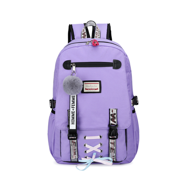 Polycotton Combination Lock School Backpack w/ USB Port