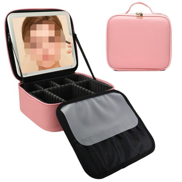 附图2_1759914580855.jpg PU Leather Travel Cosmetic Bag w/ LED Mirror