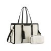 Large Capacity PU Leather Tote Bag w/ Clutch Purse