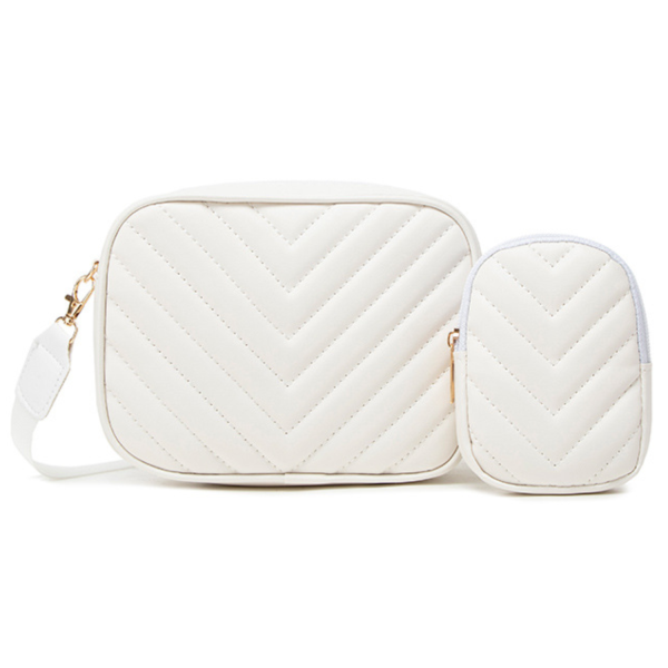 2 Pcs Women PU Leather Crossbody Bag Mini Coin Purse Set