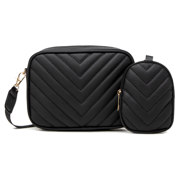 2 Pcs Women PU Leather Crossbody Bag Mini Coin Purse Set