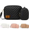 2 Pcs Women PU Leather Crossbody Bag Mini Coin Purse Set