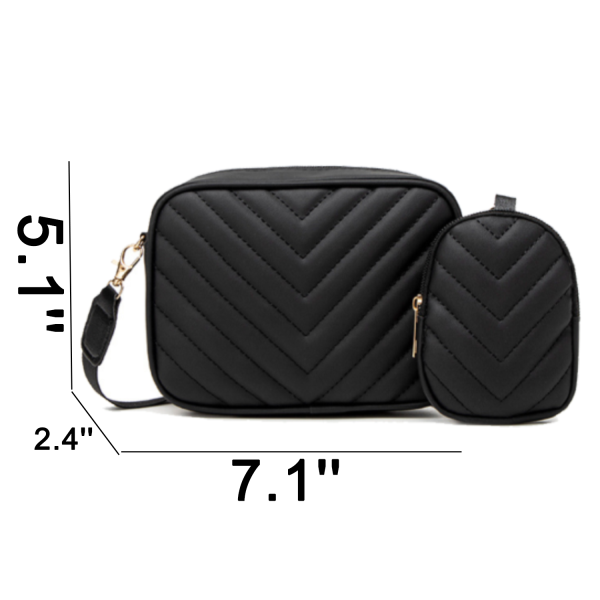 2 Pcs Women PU Leather Crossbody Bag Mini Coin Purse Set