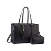 Large Capacity PU Leather Tote Bag w/ Clutch Purse