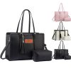 Large Capacity PU Leather Tote Bag w/ Clutch Purse