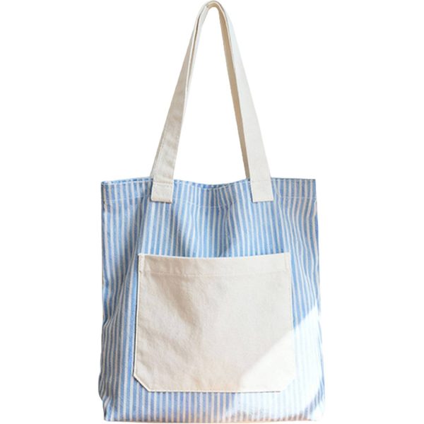 主图2_1764655028551.jpg Large Capacity Striped Canvas Tote Bag