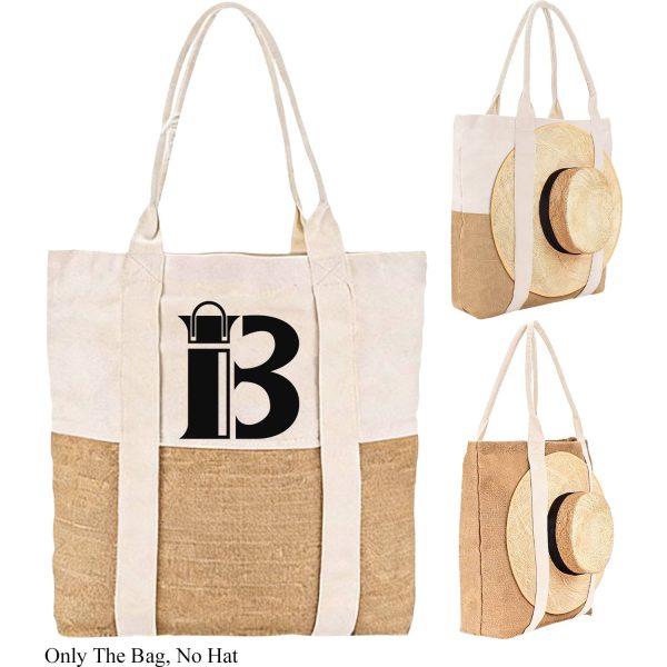 Jute Canvas Patchwork Travel Tote Bag