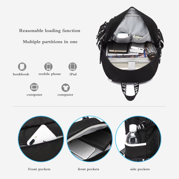 Polyester Water Resistant School Backpack w/ USB Port