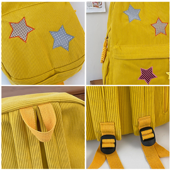 Star Pattern Corduroy School Backpack