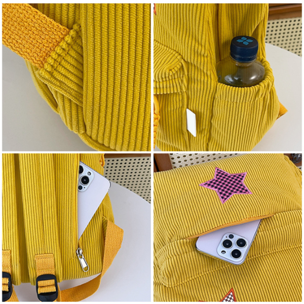 Star Pattern Corduroy School Backpack