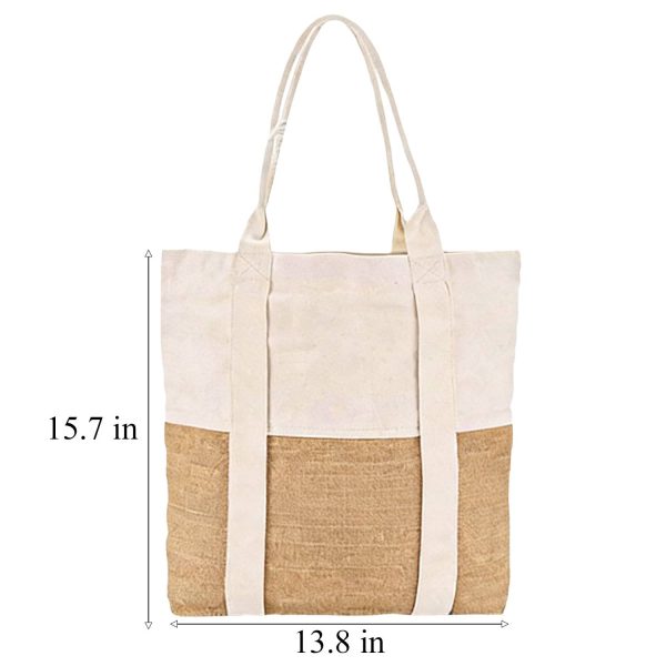 Jute Canvas Patchwork Travel Tote Bag