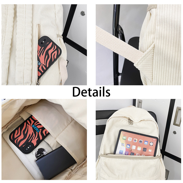 Unisex Large Capacity Corduroy School Backpack