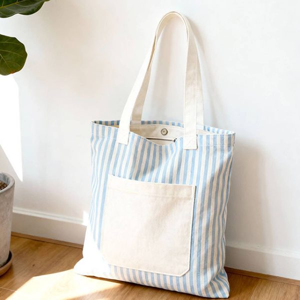 附图1_1764655040704.jpg Large Capacity Striped Canvas Tote Bag